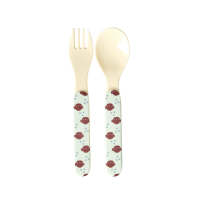 Kids Melamine Spoon & Fork Set Cream Monkey Print by Rice DK